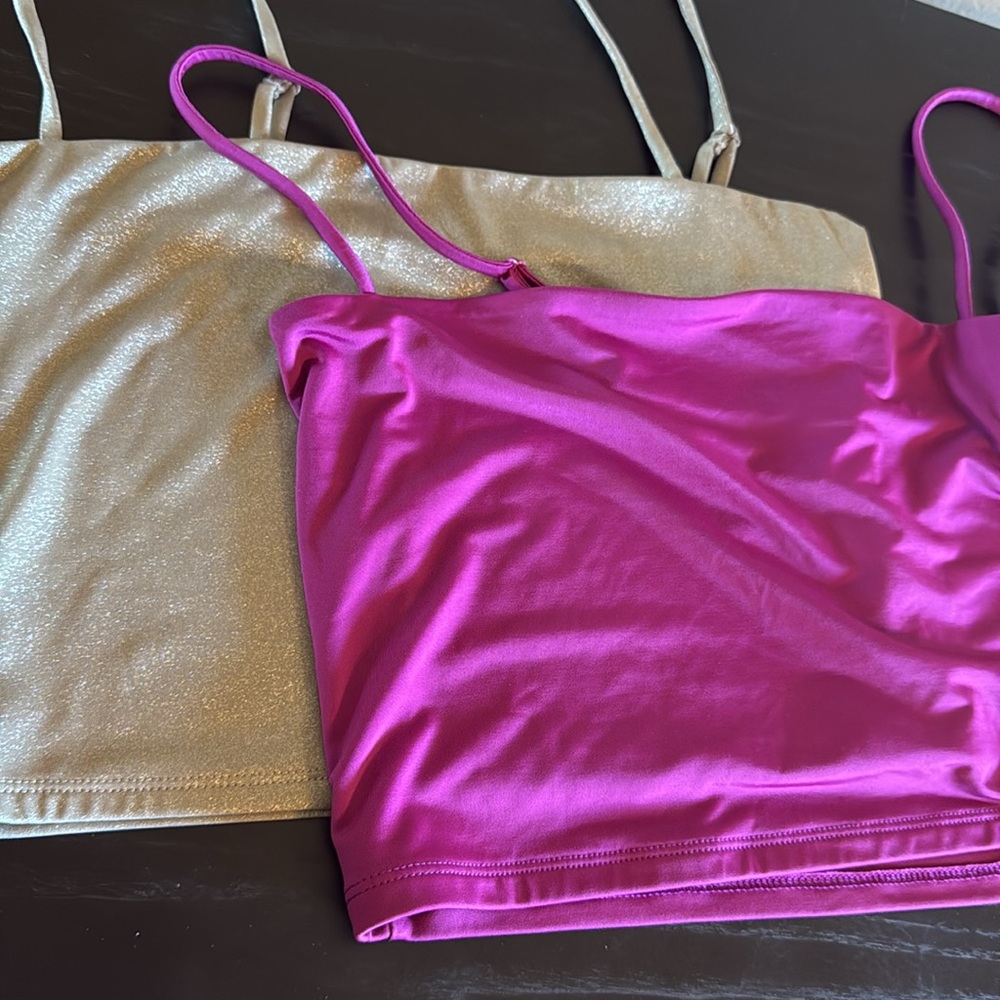 Express Women’s Body Contour Crop stretch Tops Color Cranberry & Metalli… - Picture 13 of 14